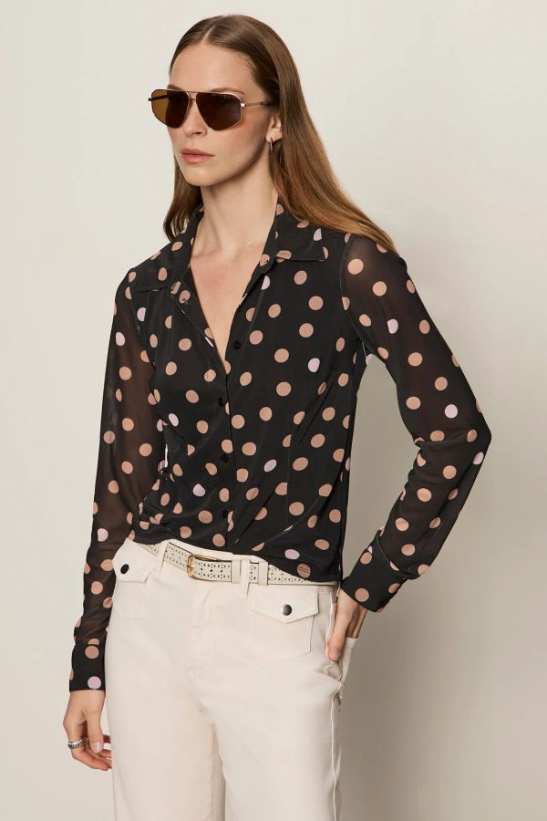 Sanctuary Fitted Mesh Button Down Top