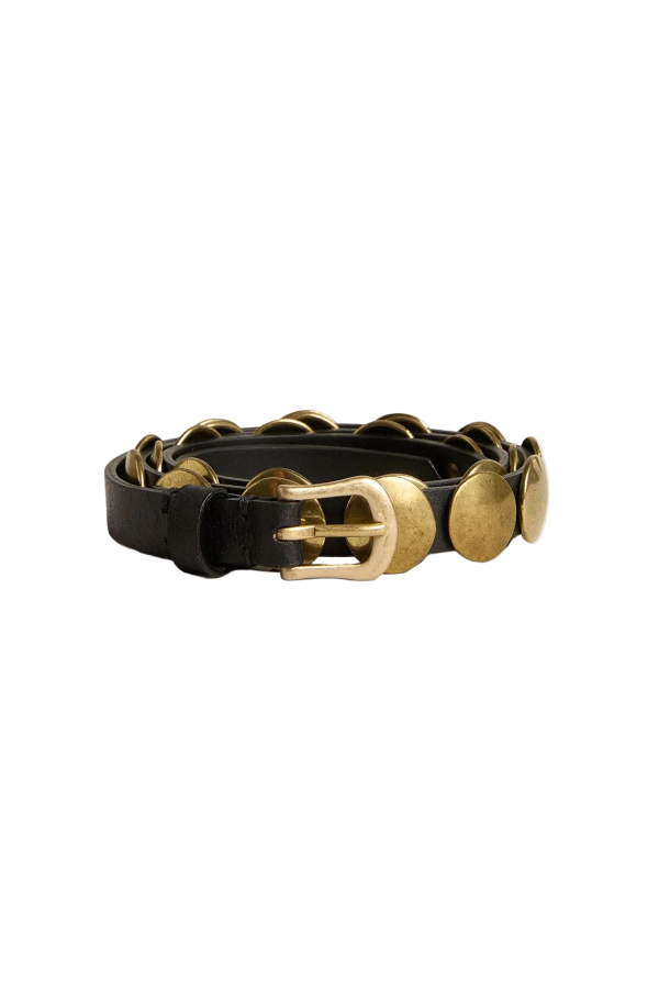 Golden Goose Trinidad Washed Leather Belt With Gold Studs - Black