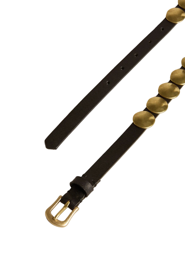 Golden Goose Trinidad Washed Leather Belt With Gold Studs - Black