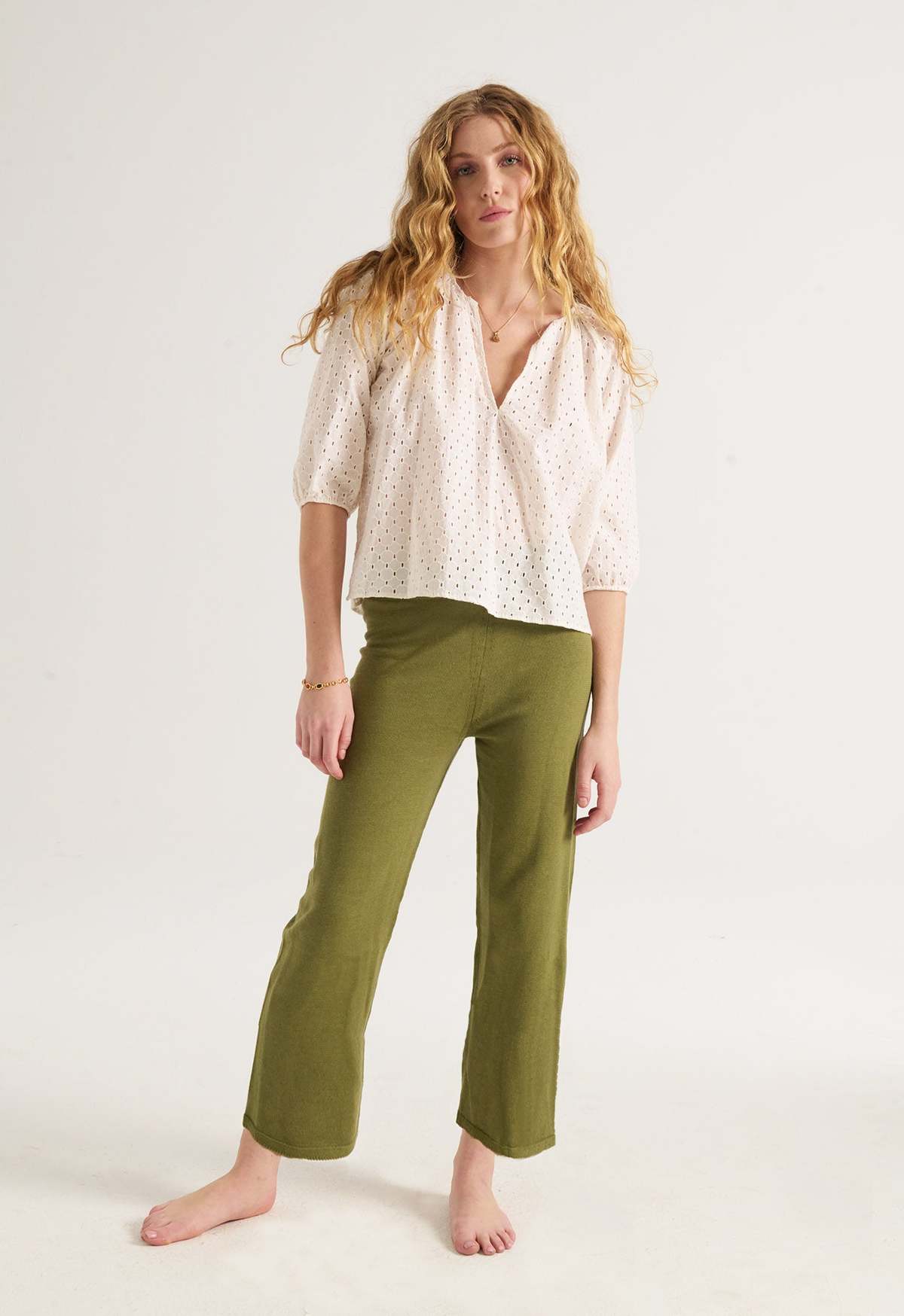 Loup Charmant Peasant Top in Cotton Eyelet - Natural - Image 1 of 2
