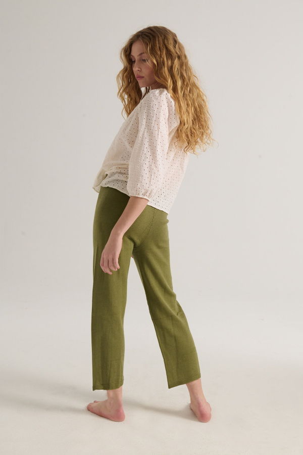 Loup Charmant Peasant Top in Cotton Eyelet - Natural