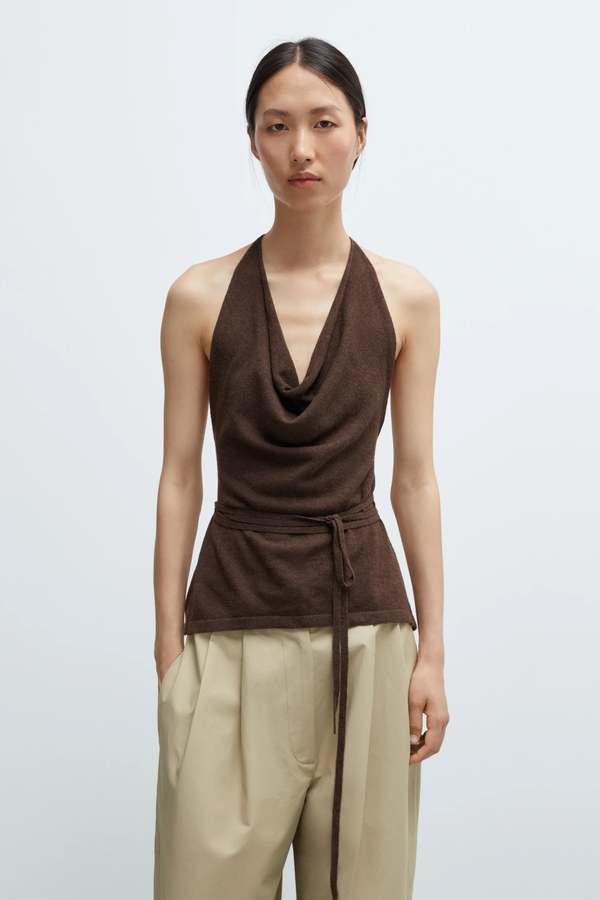 Cordera Merino Wool Tie Top - Brown