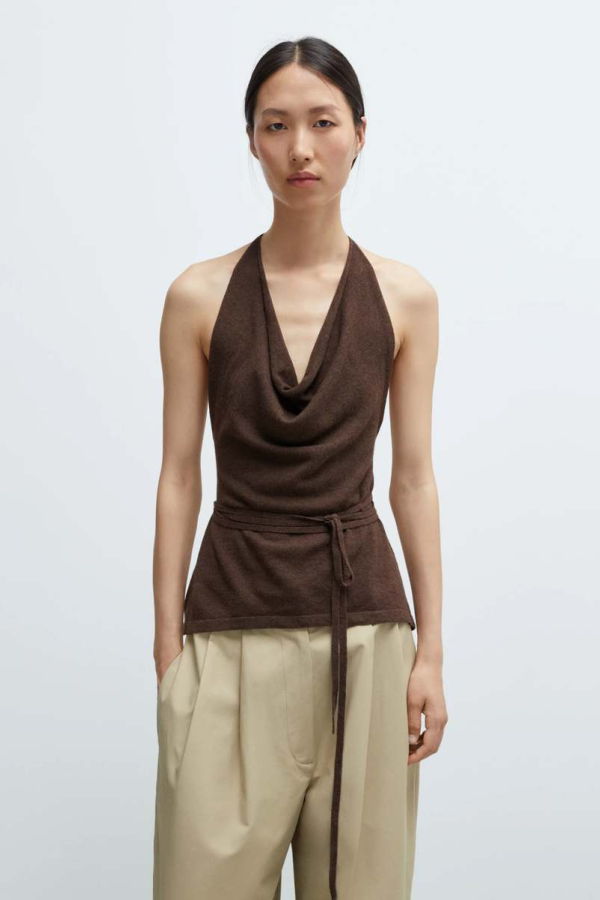 Cordera Merino Wool Tie Top - Brown
