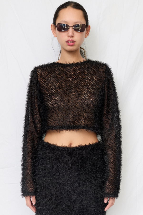 Assembly Black Feather Crop Long Sleeve Top