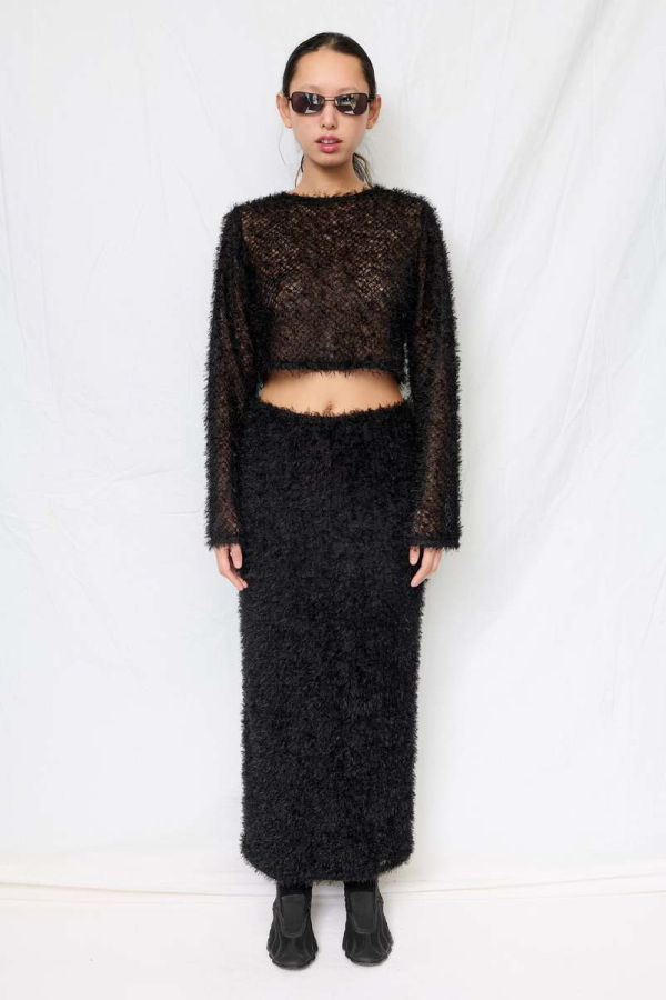 Assembly Black Feather Crop Long Sleeve Top