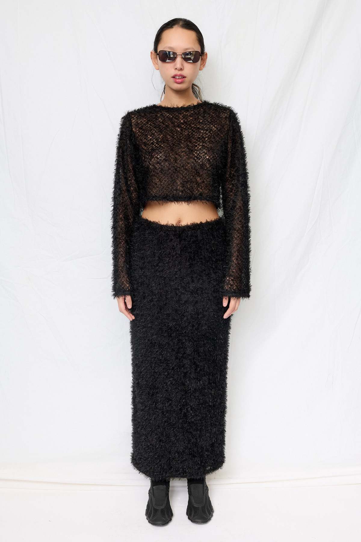 Assembly Black Feather Crop Long Sleeve Top - Image 2 of 6