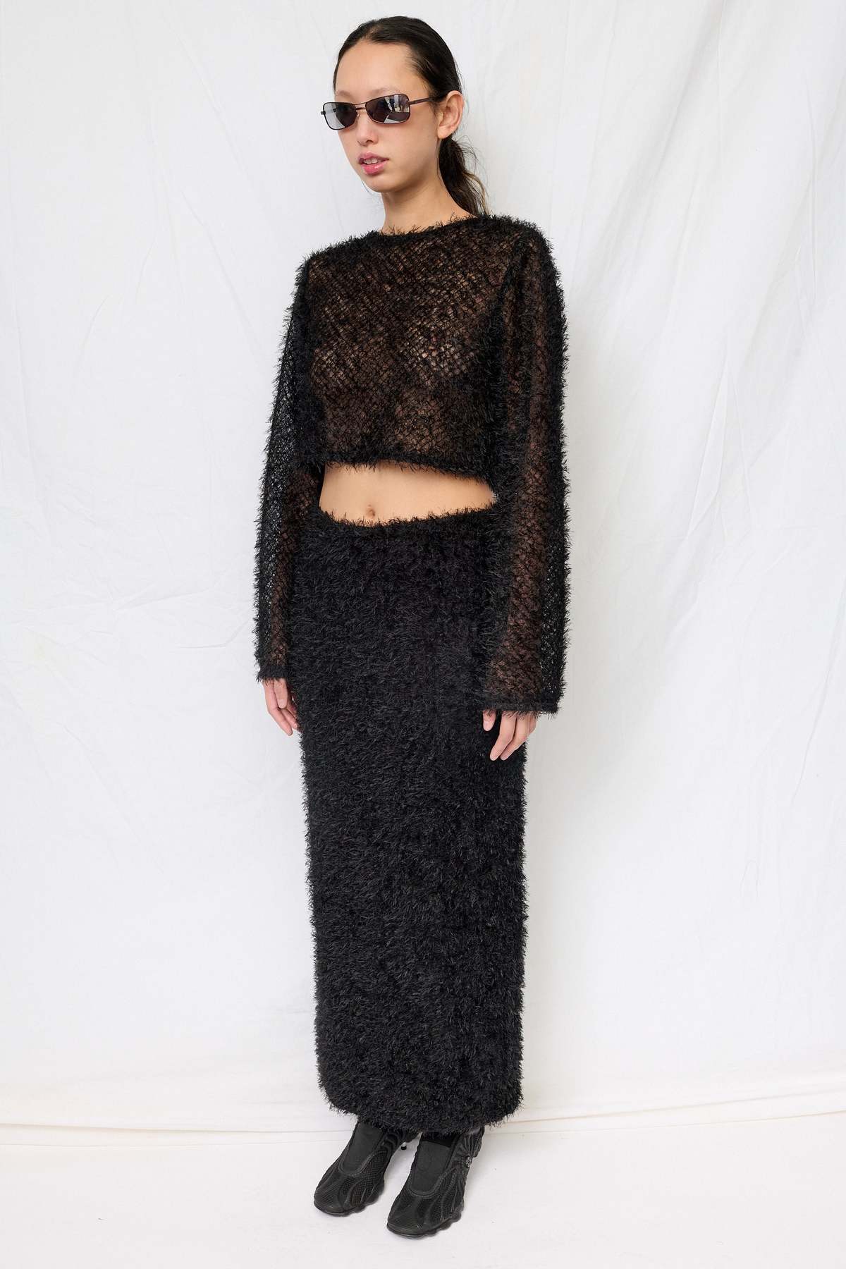 Assembly Black Feather Crop Long Sleeve Top - Image 3 of 6