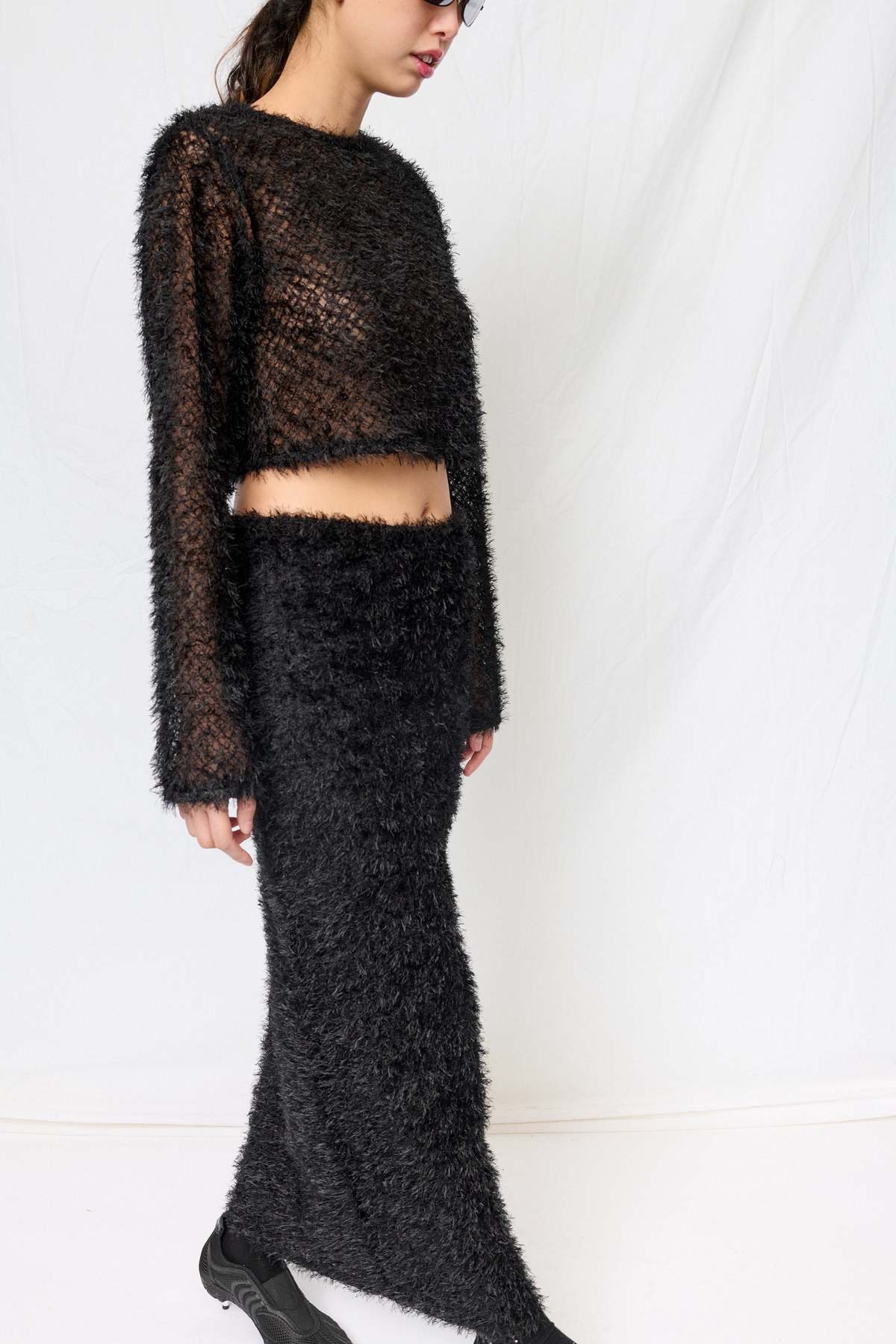 Assembly Black Feather Crop Long Sleeve Top - Image 5 of 6