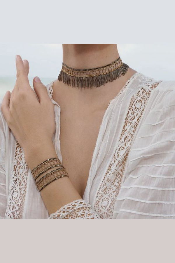 Marie Laure Chamorel 1D003 Double Wrap with Vintage Ribbon Bracelet