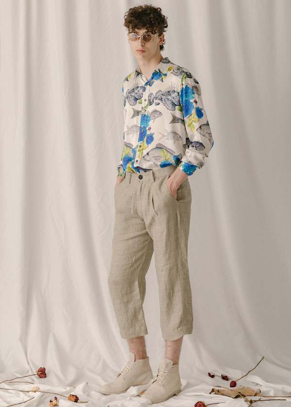 Geoffrey B. Small 1920's Tailored Curved Bottom Trousers - h.w.grey glen plaid