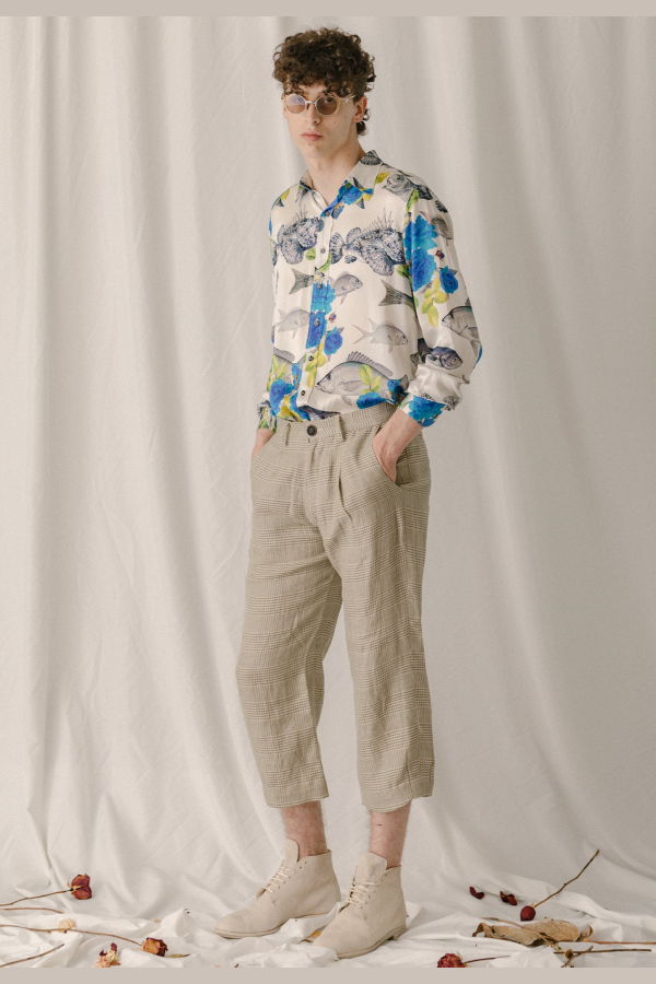 Geoffrey B. Small 1920's Tailored Curved Bottom Trousers - h.w.grey glen plaid