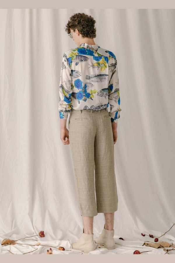 Geoffrey B. Small 1920's Tailored Curved Bottom Trousers - h.w.grey glen plaid