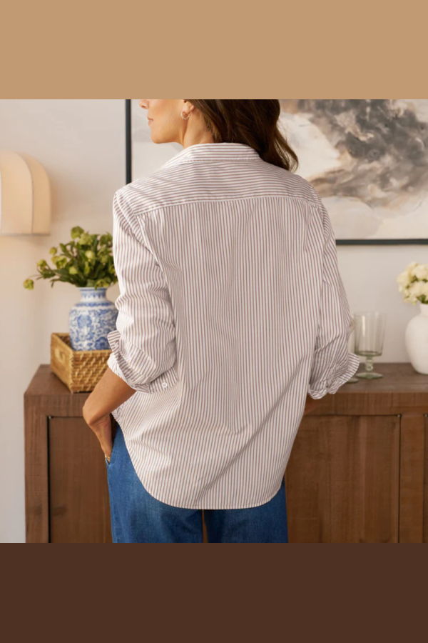 Frank & Eileen Eileen Shirt - Cream Vertical Stripe
