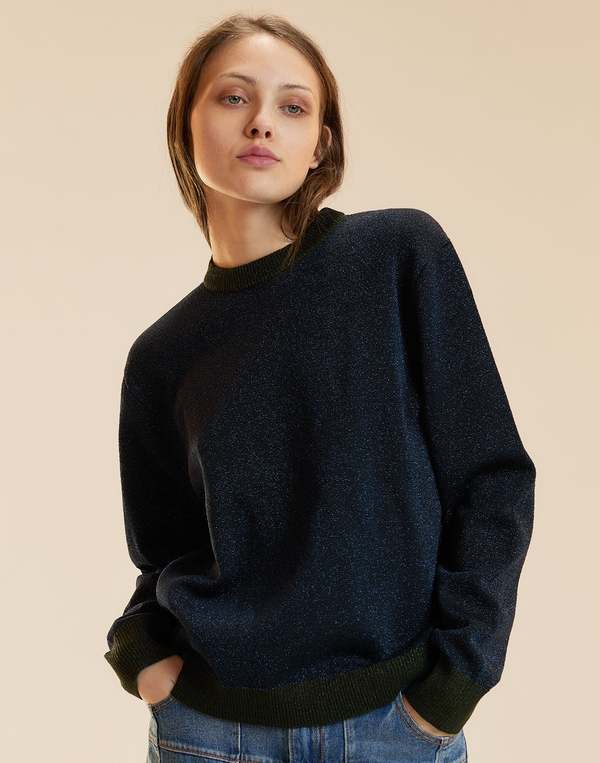 Cynthia Rowley Metallic Knit Crewneck Sweater - Navy Cynthia Rowley Metallic Knit Crewneck Sweater - Navy