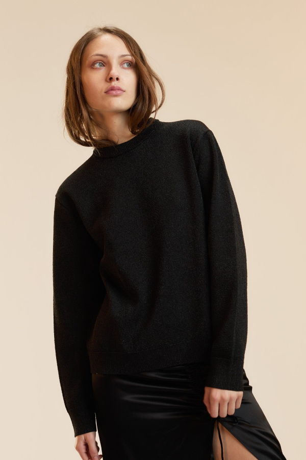 Cynthia Rowley Metallic Knit Crewneck Sweater - Black
