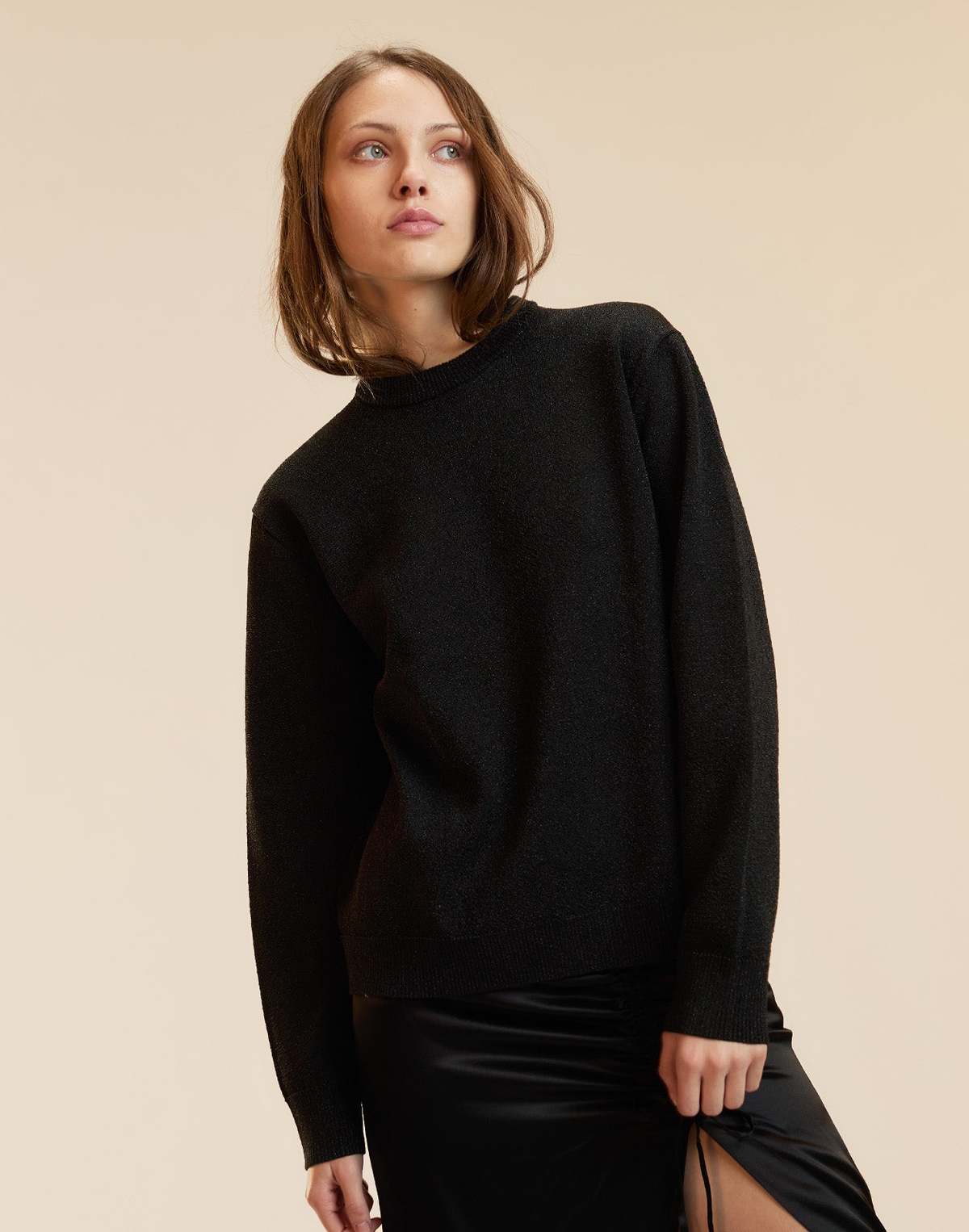 Cynthia Rowley Metallic Knit Crewneck Sweater - Black - Image 2 of 5