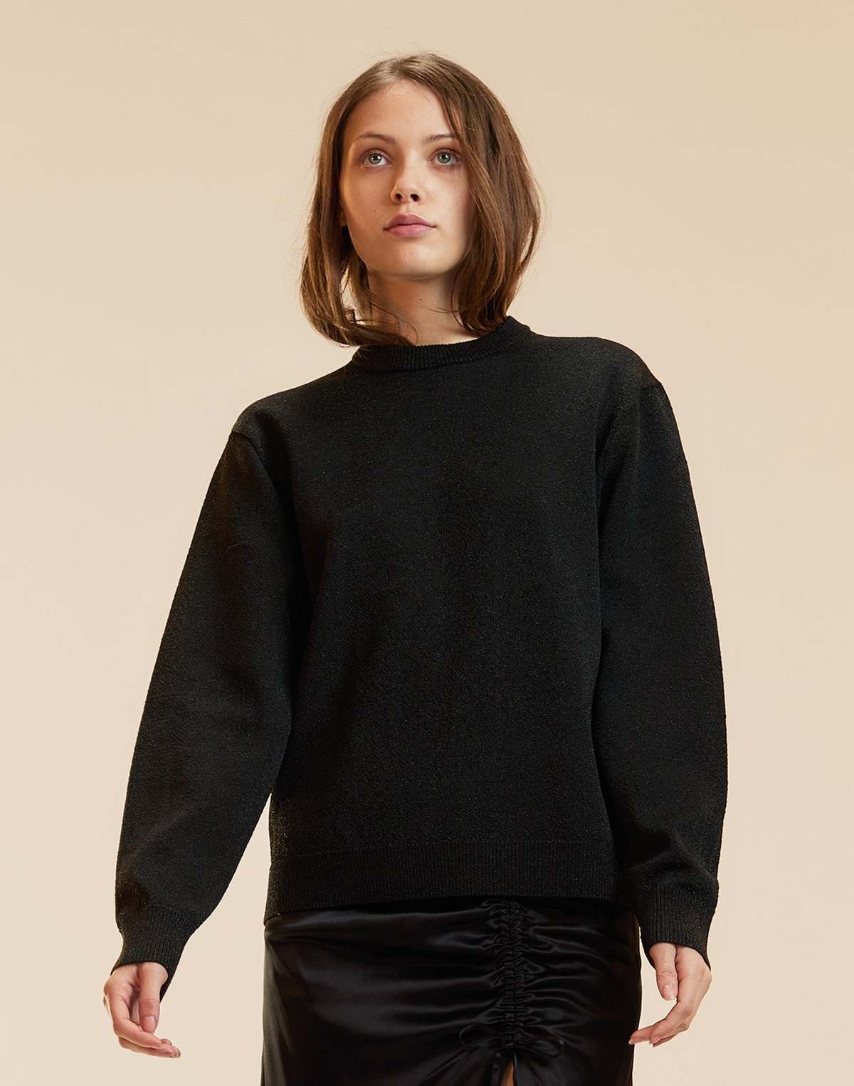 Cynthia Rowley Metallic Knit Crewneck Sweater - Black - Image 3 of 5