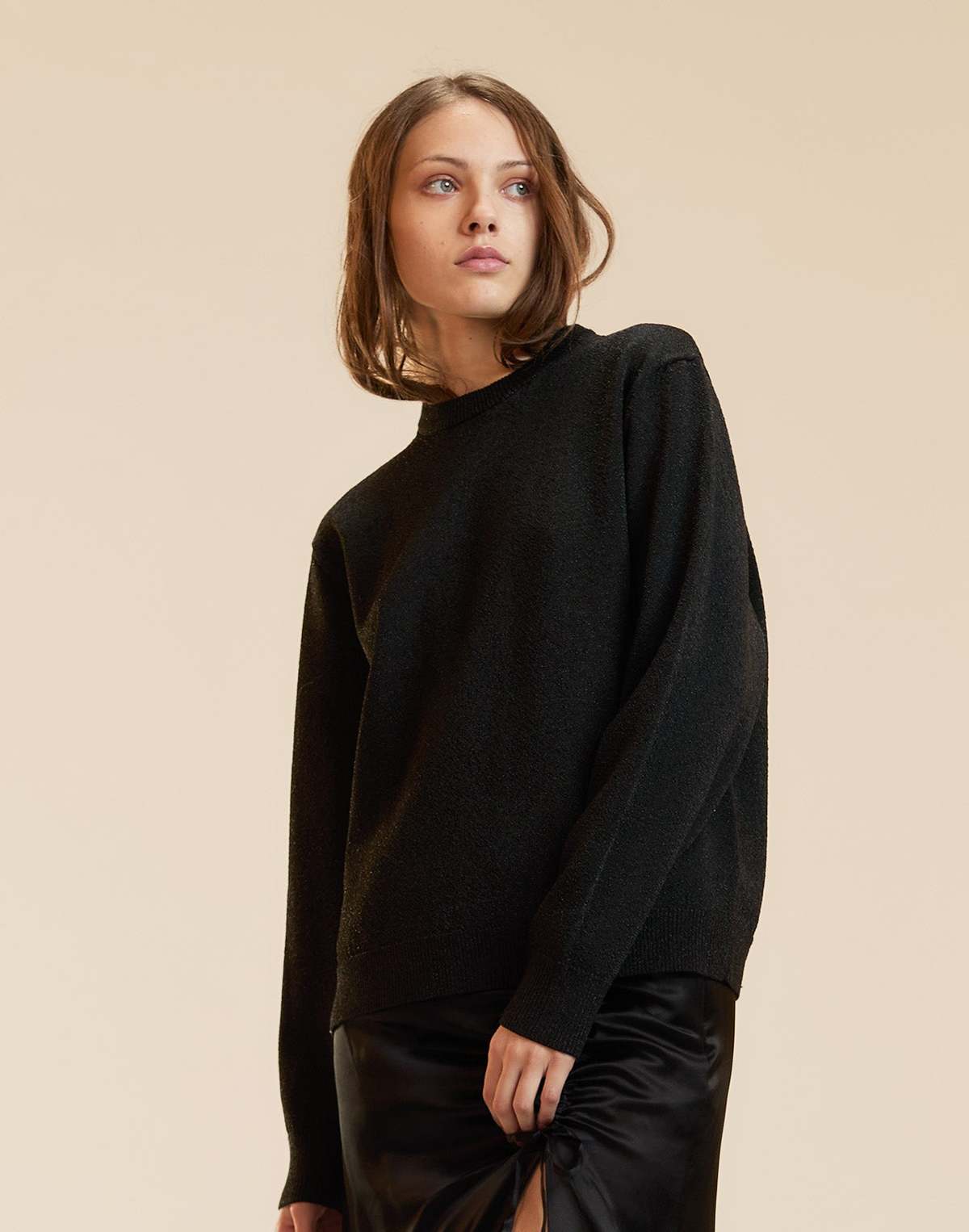 Cynthia Rowley Metallic Knit Crewneck Sweater - Black - Image 5 of 5