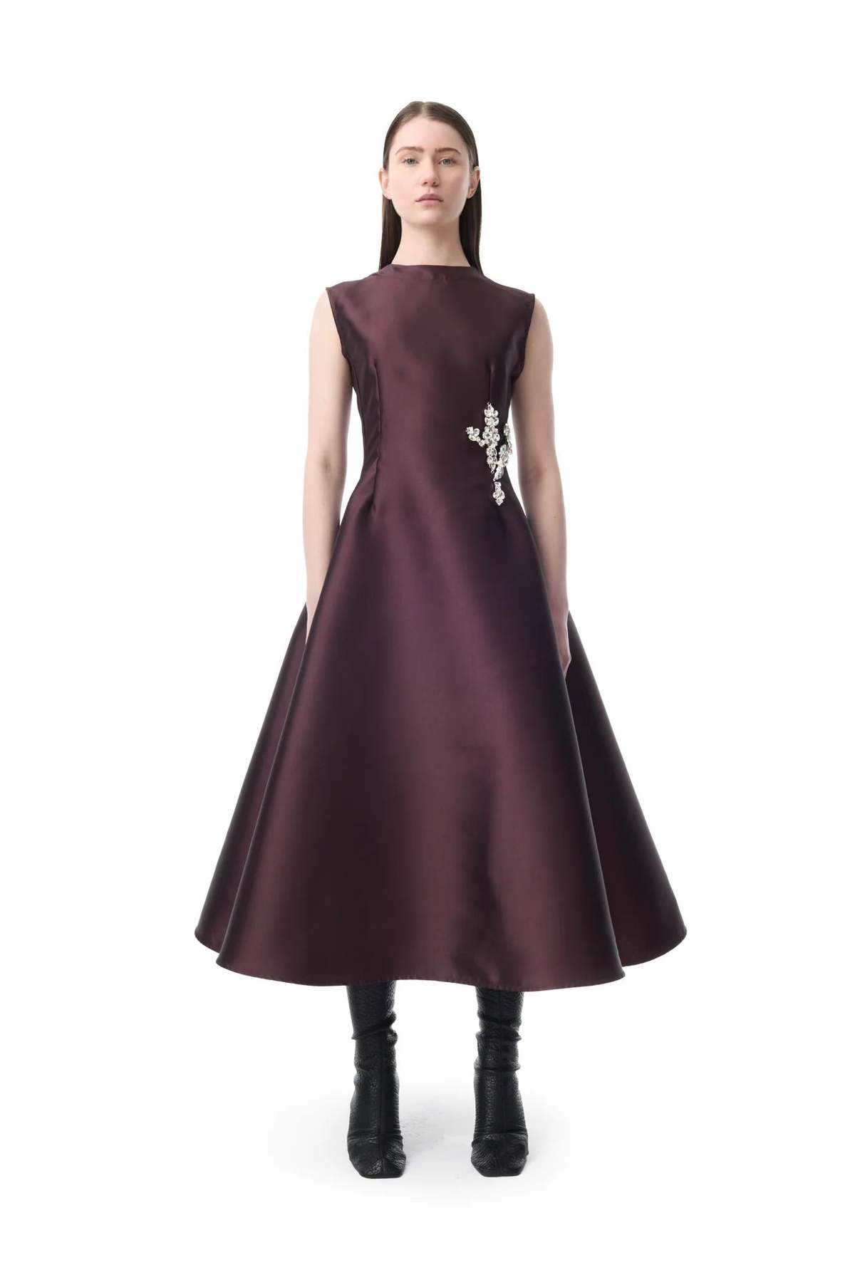 MARQUES ' ALMEIDA Sleeveless Embellished Dress - Burgundy - Image 1 of 3