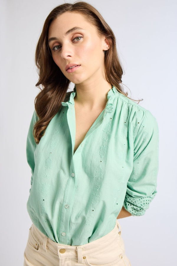 Mille Francesca Top - Pistachio Eyelet