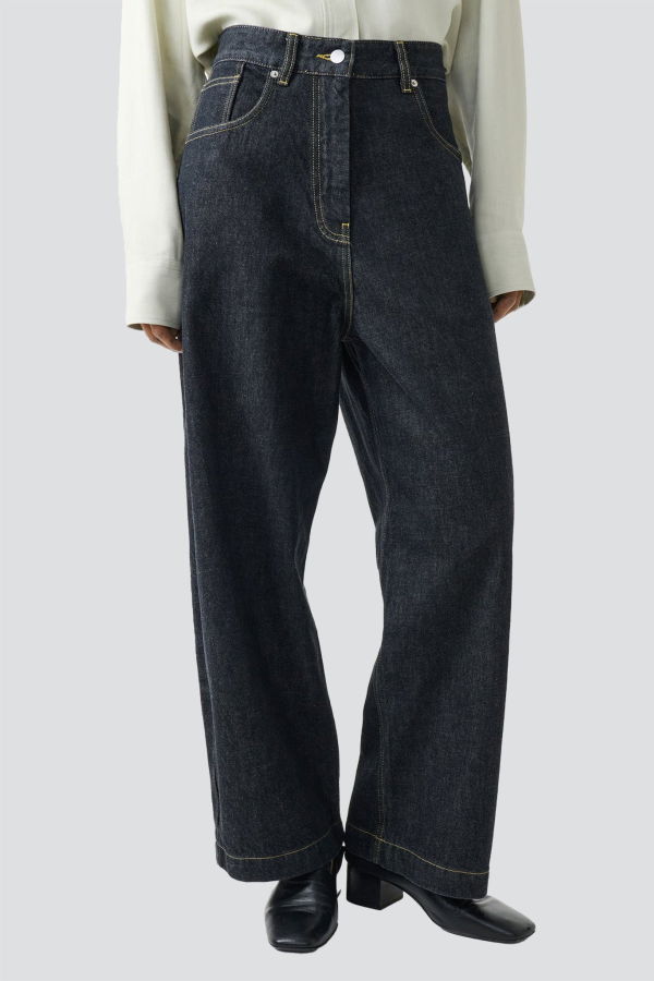 Studio Nicholson Indigo Wash Neive Curved Leg Pant Jeans