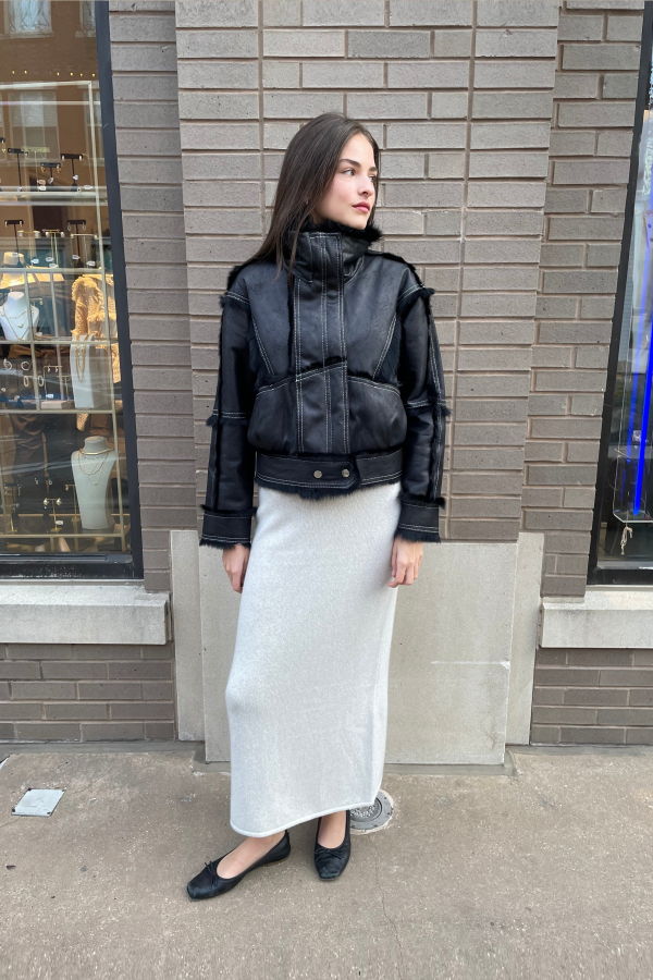 The NKC Store Faux Leather Rabbit Fur Jacket