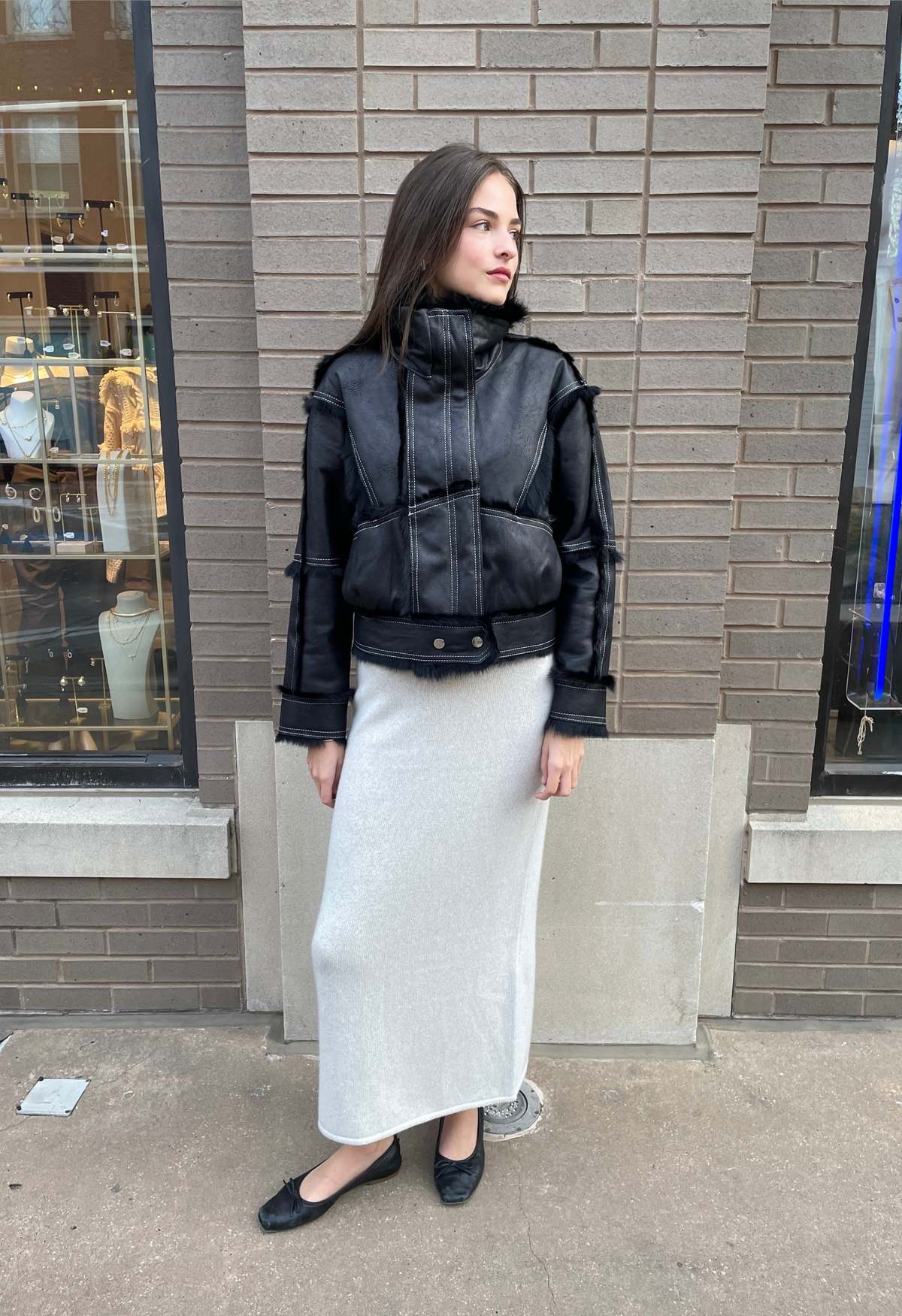 The NKC Store Faux Leather Rabbit Fur Jacket - Image 1 of 4