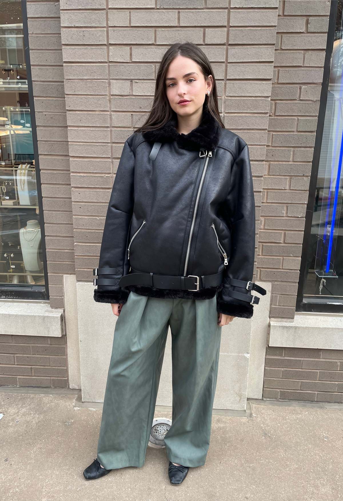 The NKC Store Faux Shearling Leather Jacket - Black - Image 1 of 8