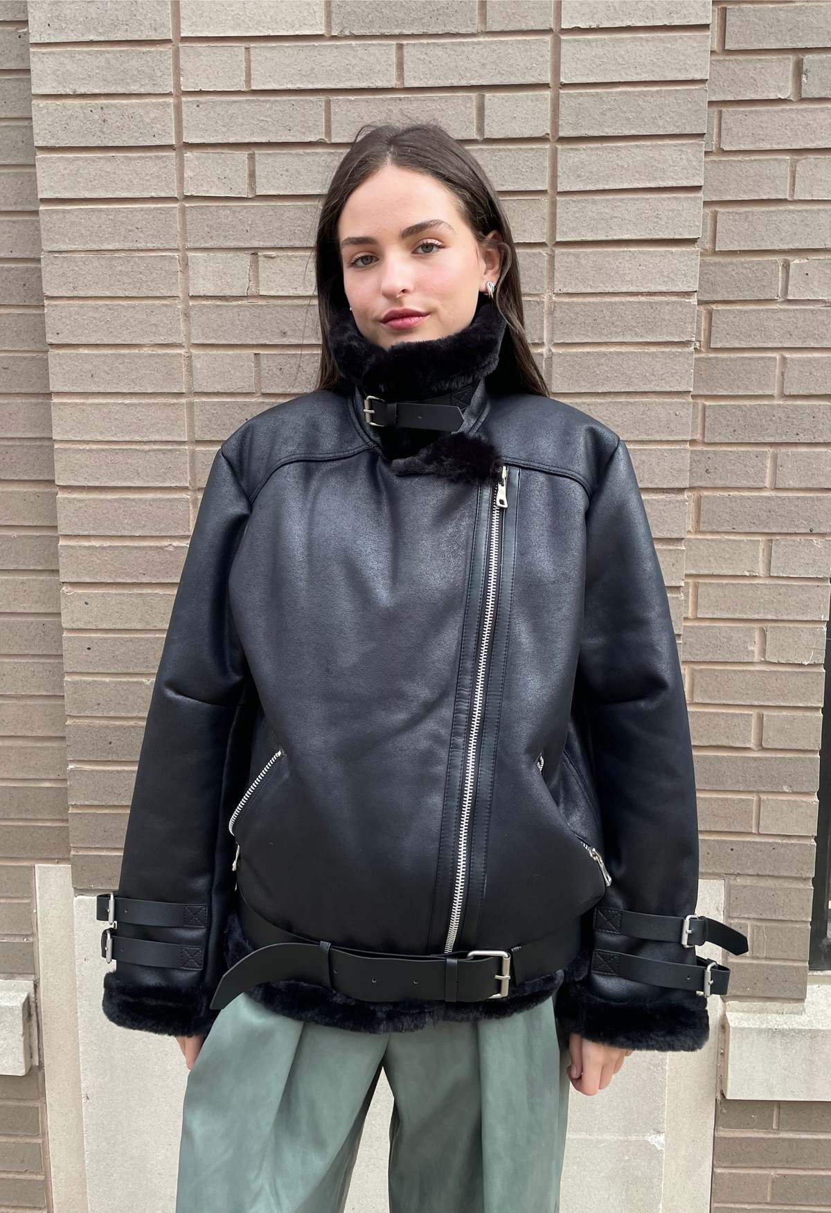 The NKC Store Faux Shearling Leather Jacket - Black - Image 2 of 8