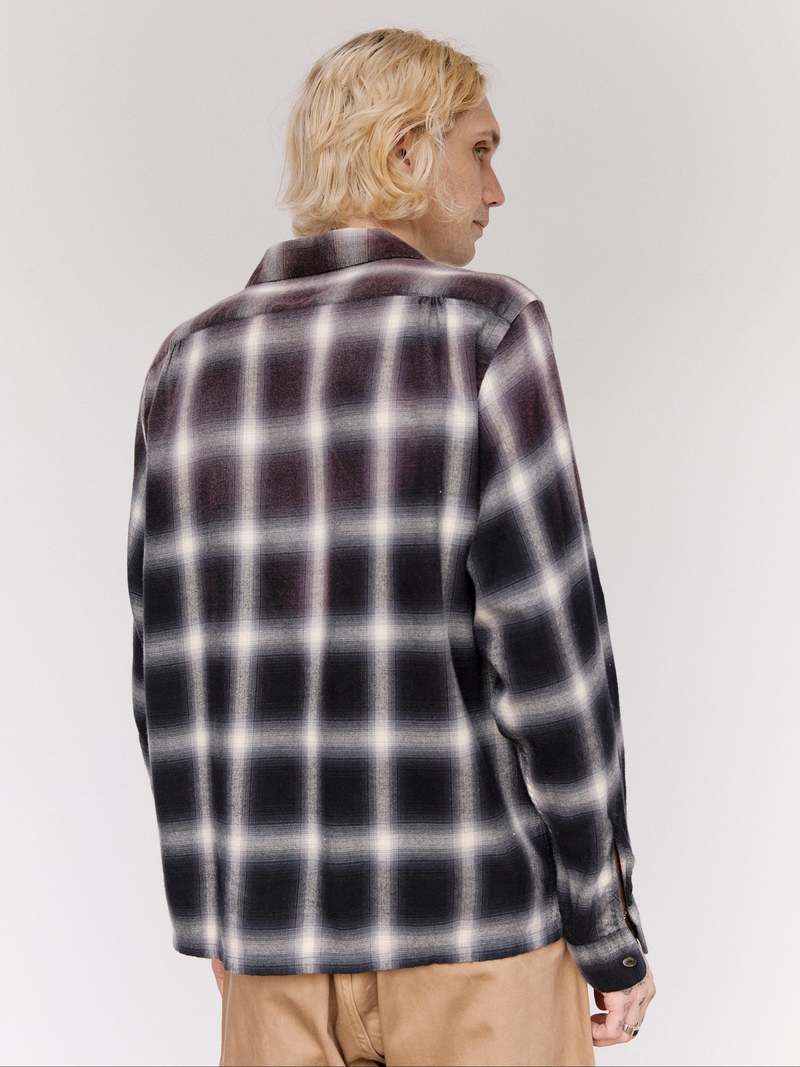 Taiga Takahashi LOT.101 Bleached Gray Plaid Open Collar Shirt