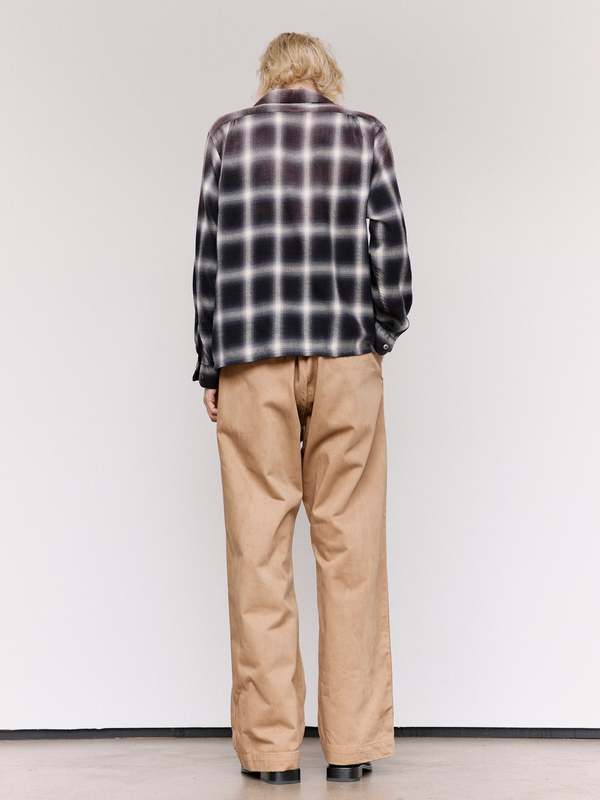 Taiga Takahashi LOT.101 Bleached Gray Plaid Open Collar Shirt