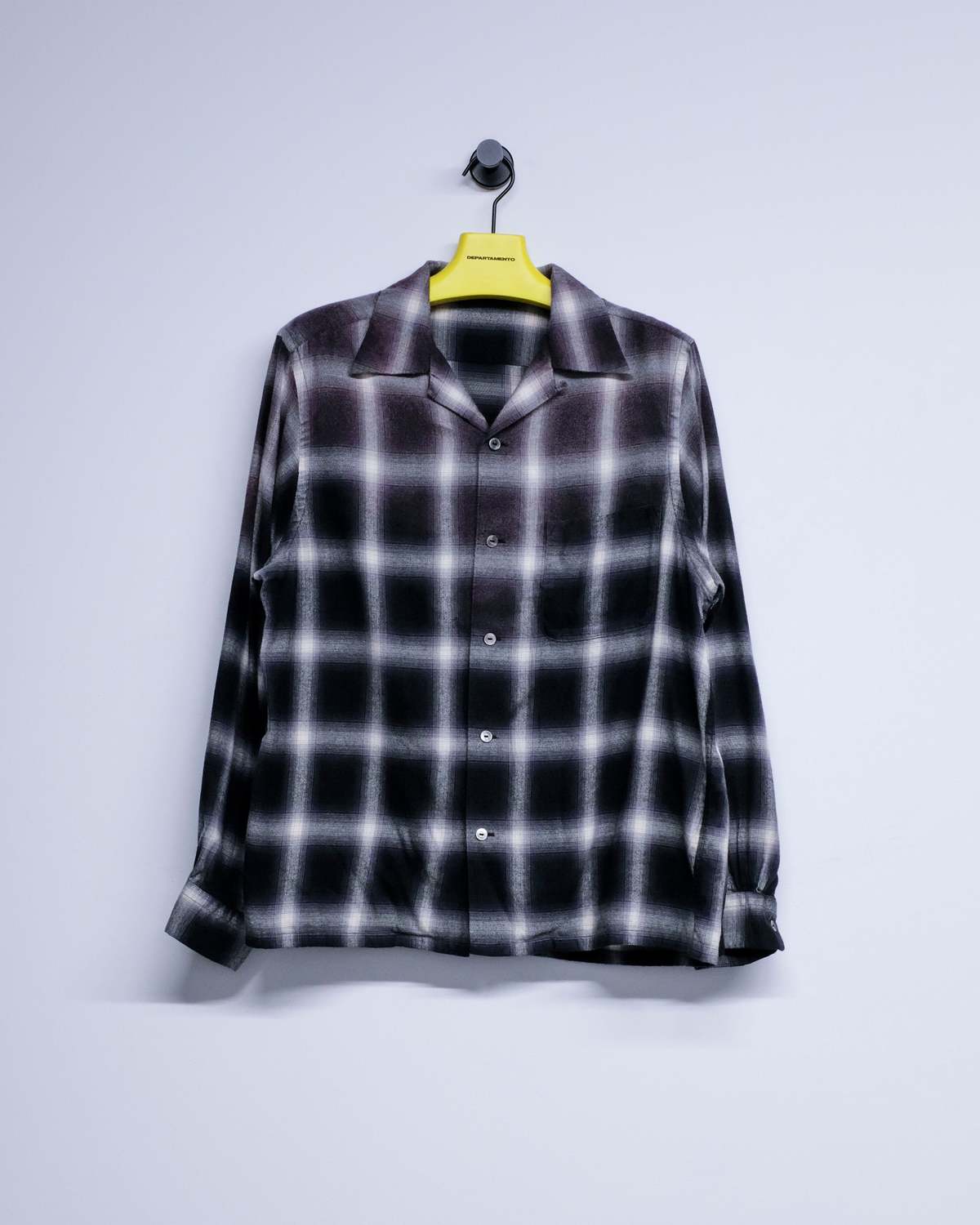 Taiga Takahashi LOT.101 Bleached Gray Plaid Open Collar Shirt - Image 8 of 9