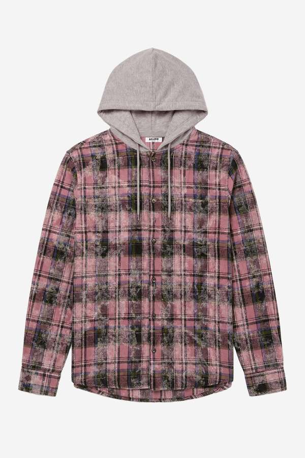 Blue&Cream Dylan Distressed Flannel - Pink Plaid w/ Grey Hood Blue&Cream Dylan Distressed Flannel - Pink Plaid w/ Grey Hood