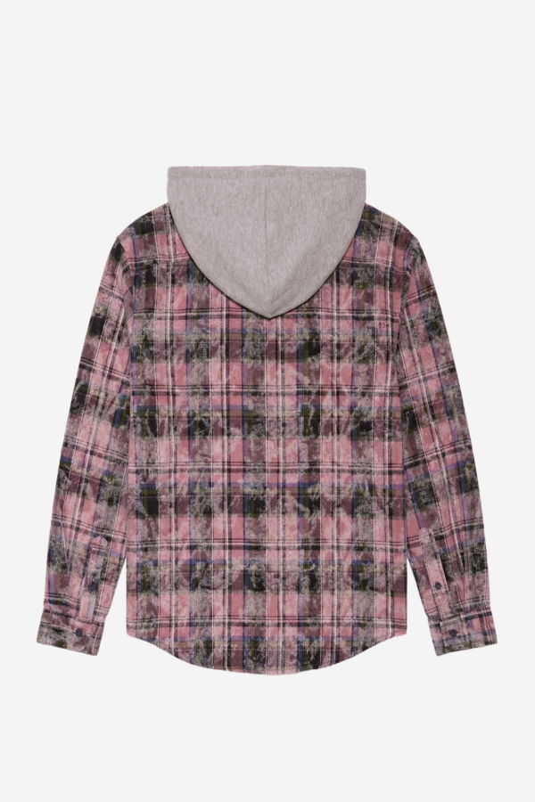 Blue&Cream Dylan Distressed Flannel - Pink Plaid w/ Grey Hood