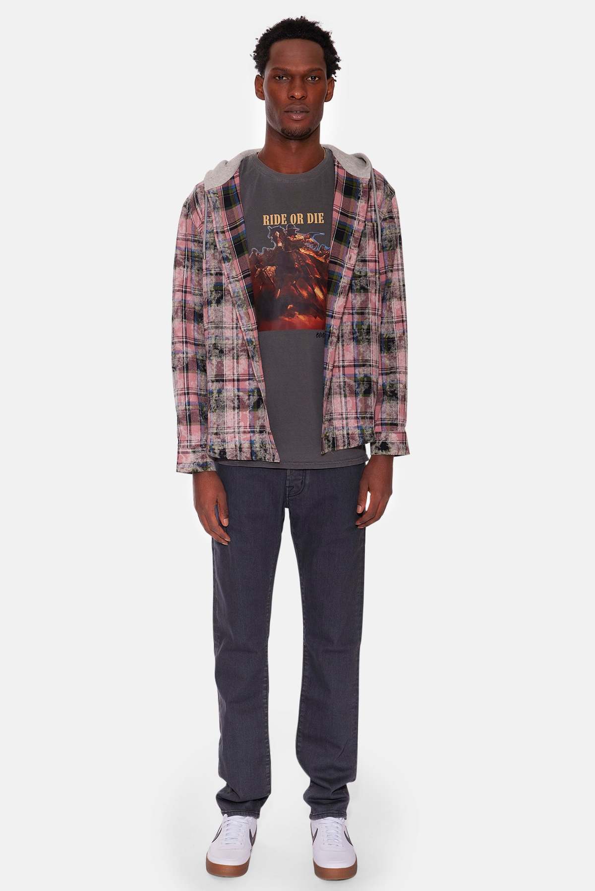 Blue&Cream Dylan Distressed Flannel - Pink Plaid w/ Grey Hood - Image 6 of 6
