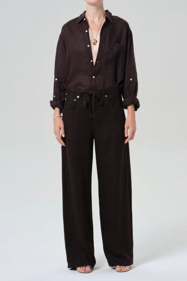 Citizens of Humanity Brynn Drawstring Linen Trouser - Chocolate