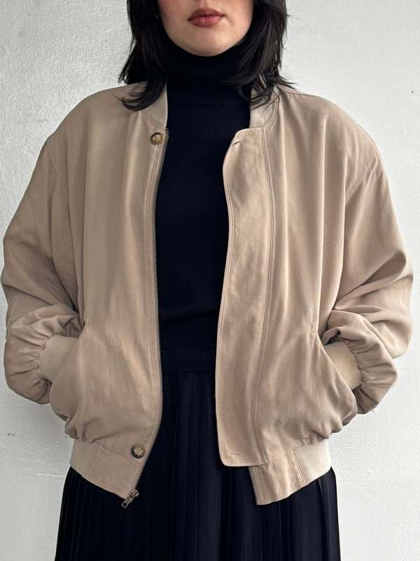 Vintage Sand Silk Bomber Jacket