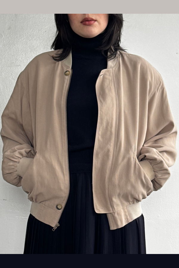 Vintage Sand Silk Bomber Jacket