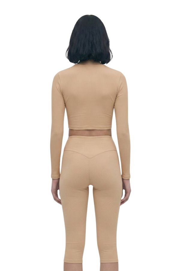 hauslabel LONG SLEEVE CROPPED TOP - CAMEL