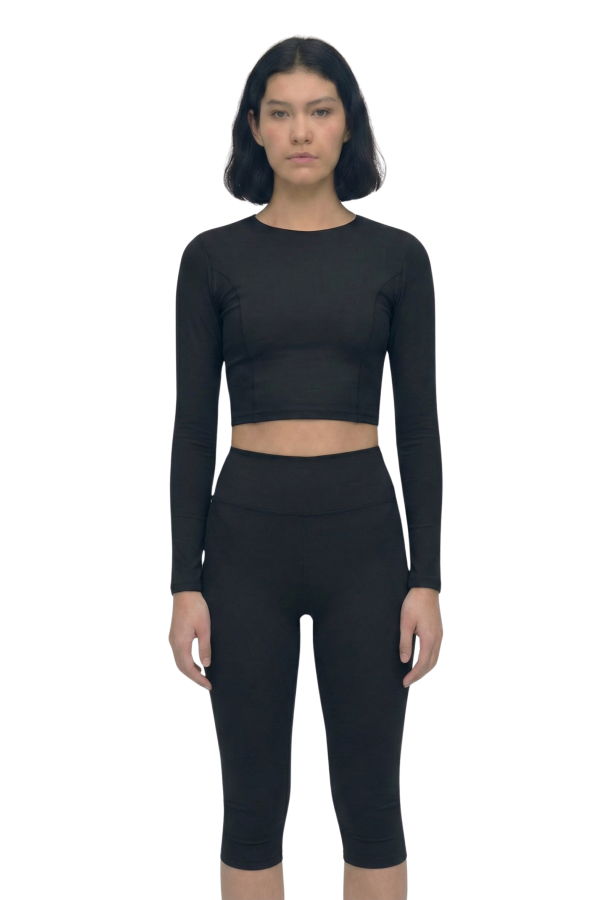 hauslabel LONG SLEEVE CROPPED TOP - NOIR
