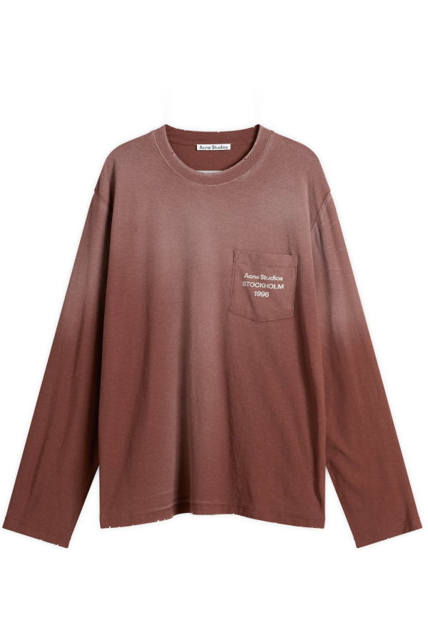 Acne Studios Long Sleeve Crewneck T-Shirt with Logo Chest Pocket - Chocolate Brown