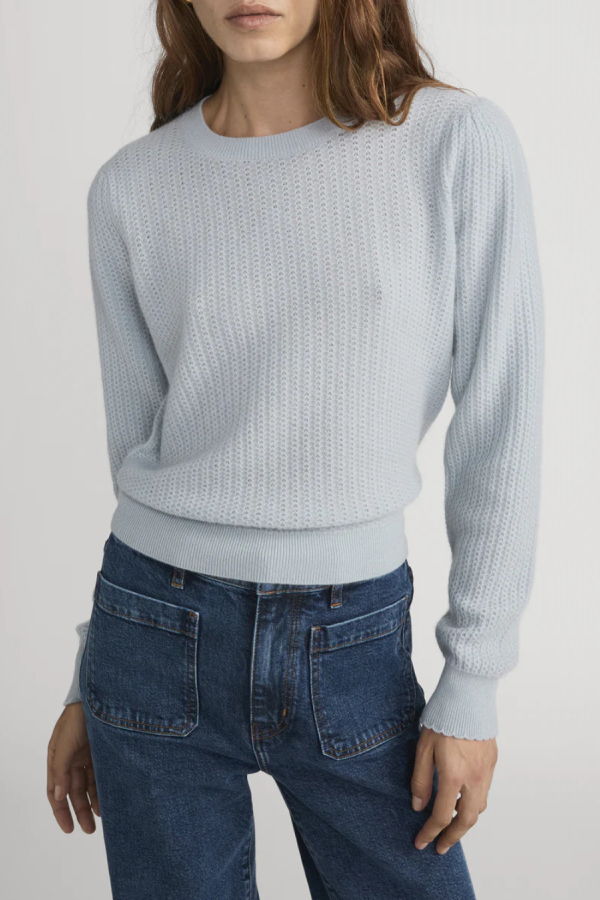 Frame Chain Pointelle Long Sleeve Sweater - Sky Blue