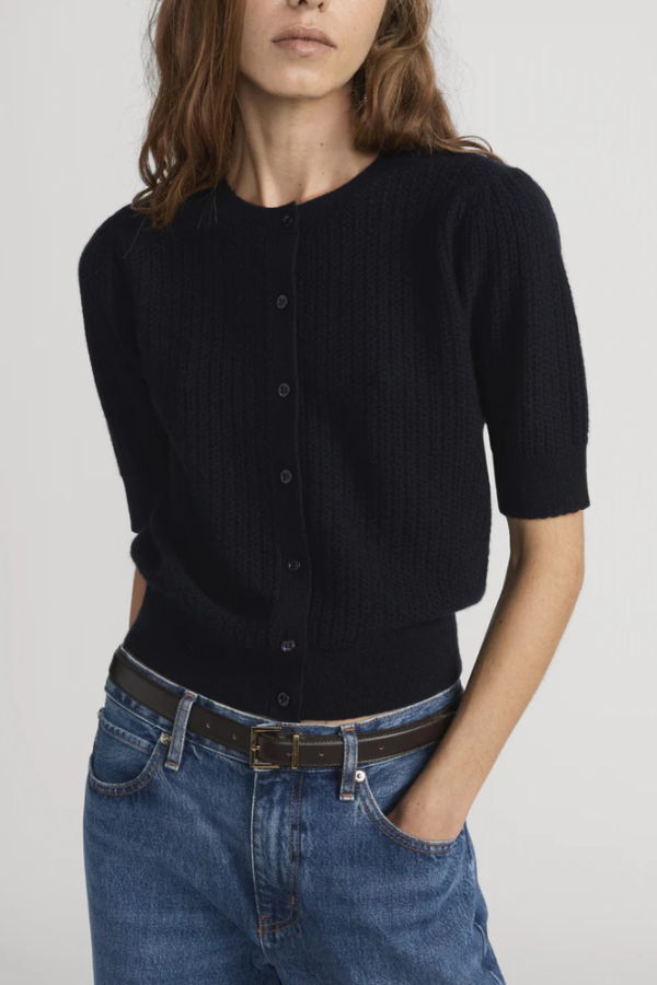 Frame S/S Chain Pointelle Cardigan - Navy