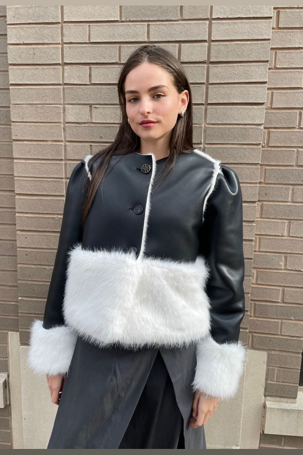 The NKC Store Authentic Leather Faux Fur Jacket - Black/White