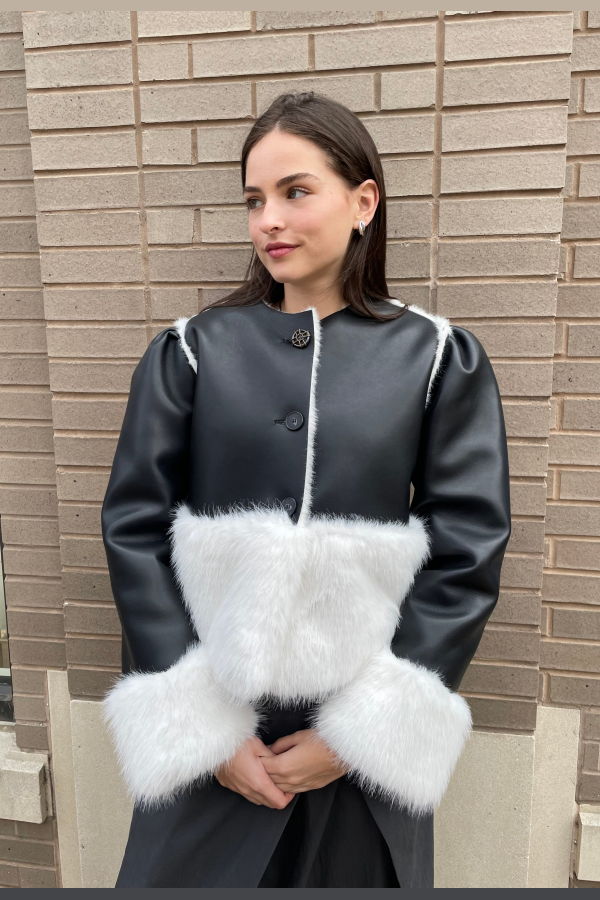 The NKC Store Authentic Leather Faux Fur Jacket - Black/White