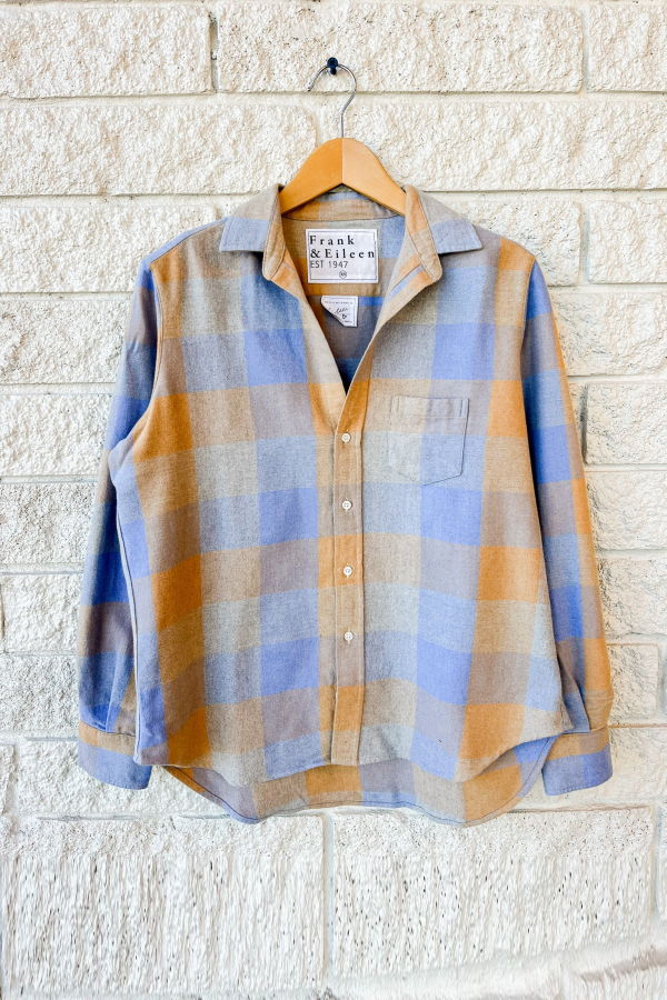 Frank & Eileen Relaxed Button-Up Shirt Top - Large Blue/Camel Check