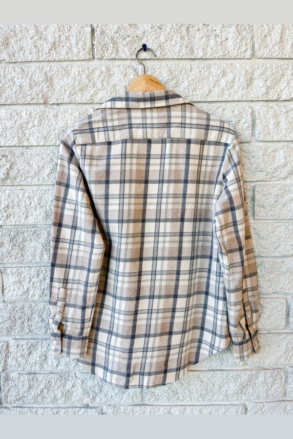 Frank & Eileen Relaxed Button-Up Shirt - Cream/Sand Grey Plaid