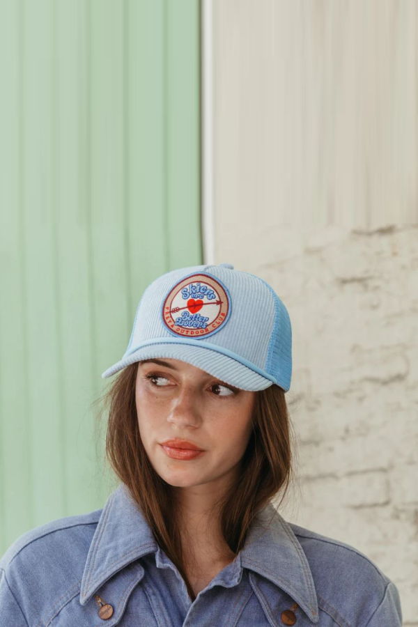Freya Skiers Are Better Lovers Corduroy Trucker Hat - Baby Blue
