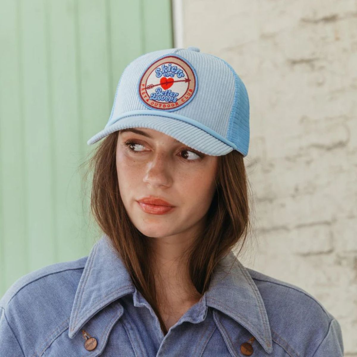 Freya Skiers Are Better Lovers Corduroy Trucker Hat - Baby Blue - Image 2 of 2
