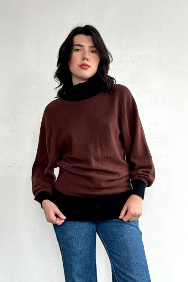 Vintage Chocolate + Black Cashmere Turtleneck Sweater